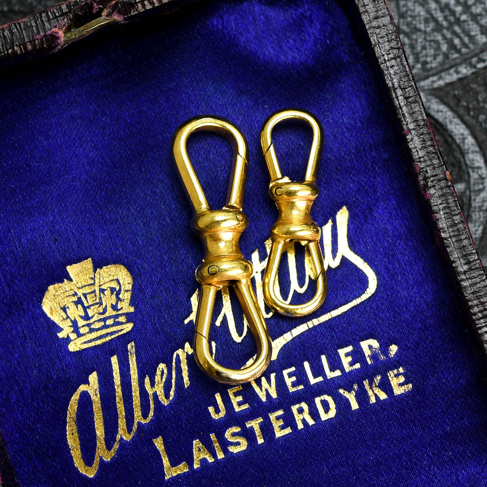 Antique Pair of Gold Double Ended Dog Clips