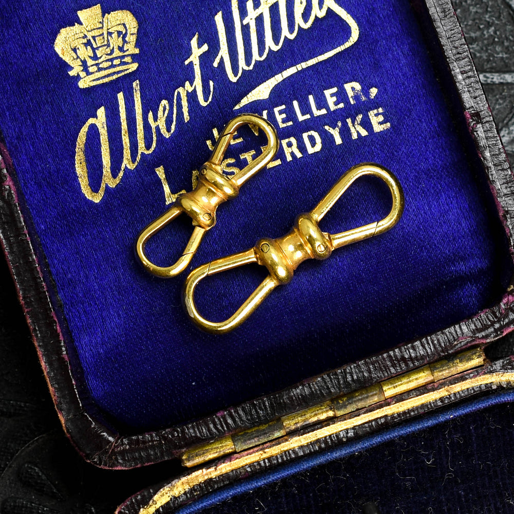 Antique Pair of Gold Double Ended Dog Clips