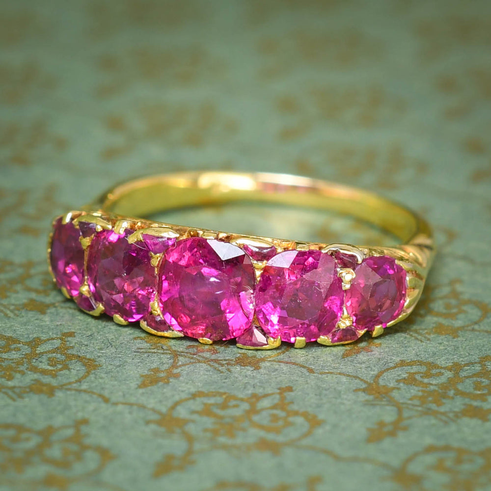 Victorian 2.3ct Burma Ruby 5-Stone Half Hoop Ring