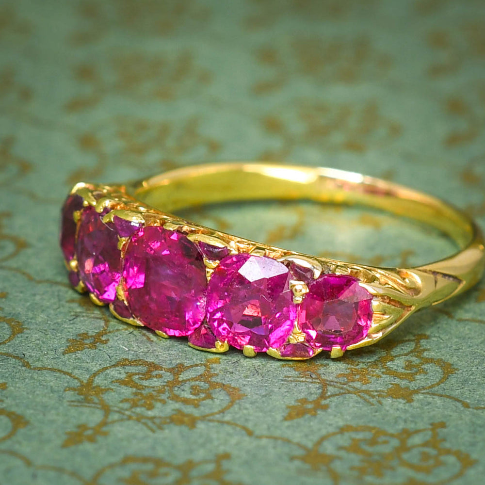 Victorian 2.3ct Burma Ruby 5-Stone Half Hoop Ring