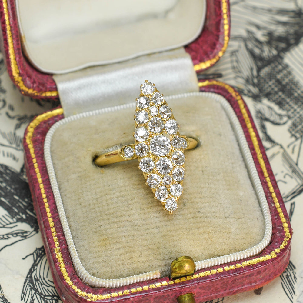 Late Victorian Diamond Navette Cluster Ring