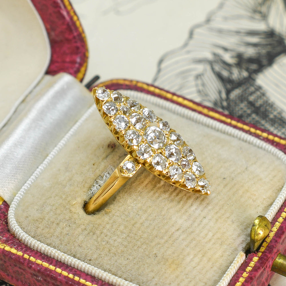Late Victorian Diamond Navette Cluster Ring