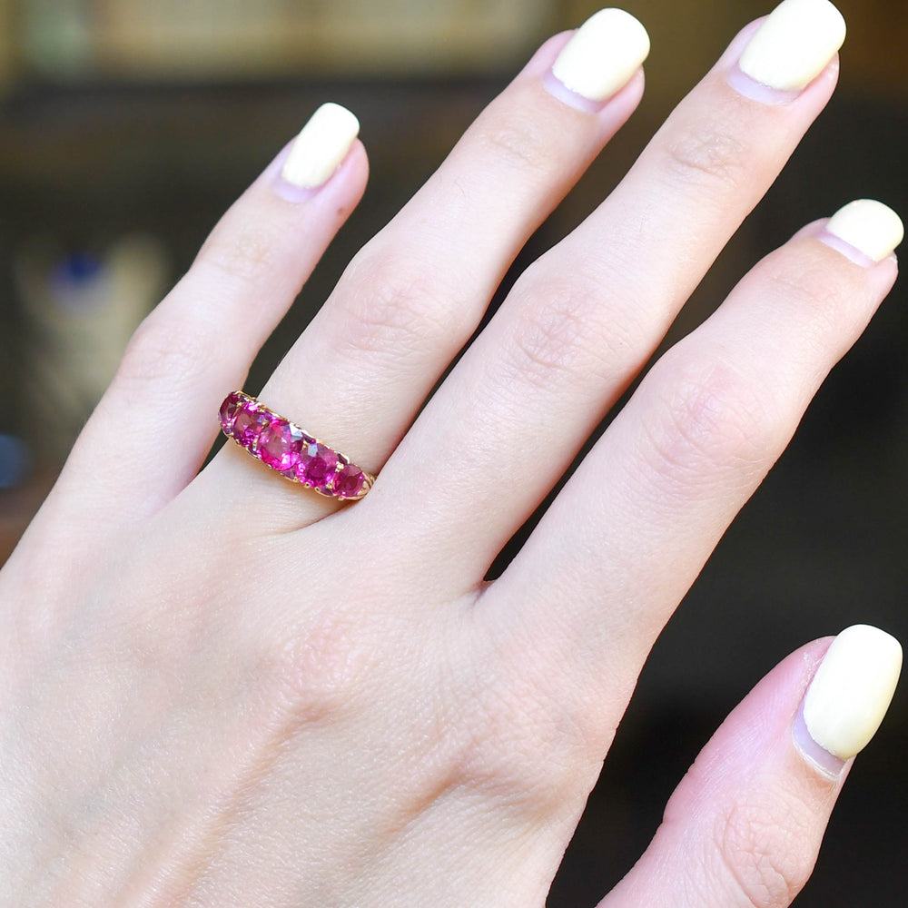 Victorian 2.3ct Burma Ruby 5-Stone Half Hoop Ring