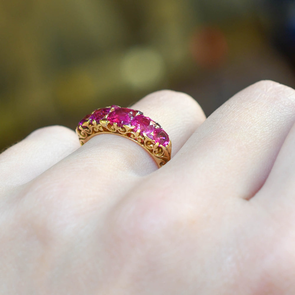 Victorian 2.3ct Burma Ruby 5-Stone Half Hoop Ring