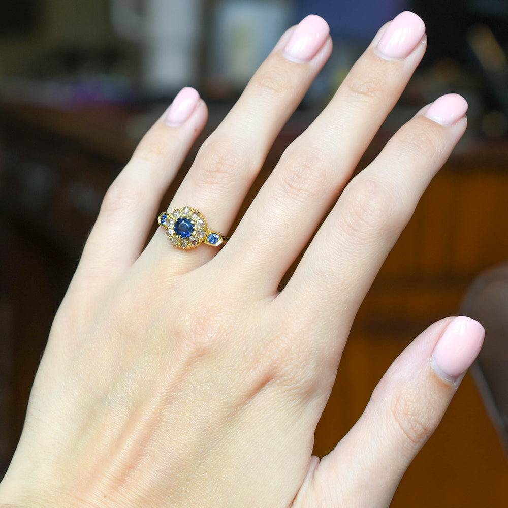Victorian Sapphire & Rose Cut Diamond Cluster Ring