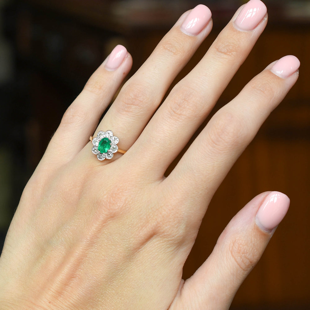 Edwardian Emerald & Diamond Daisy Cluster Ring