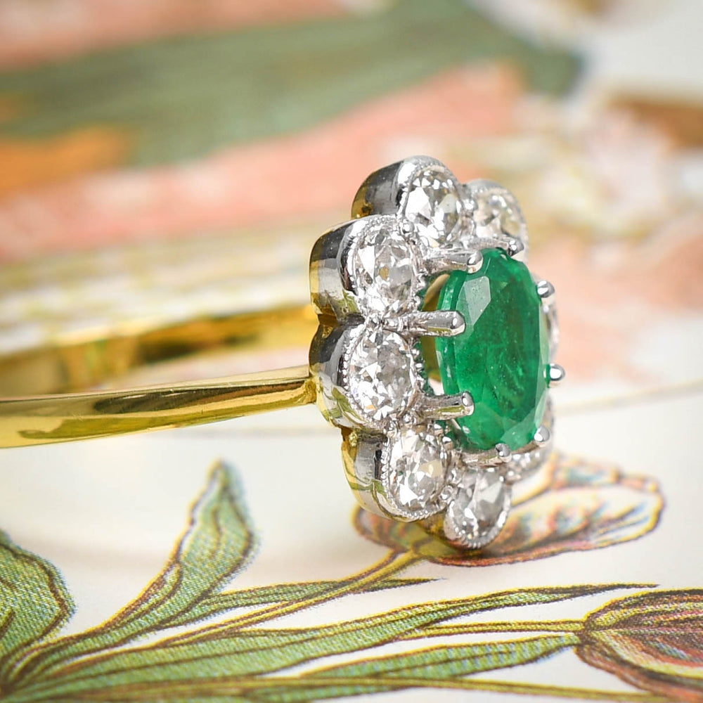 Edwardian Emerald & Diamond Daisy Cluster Ring