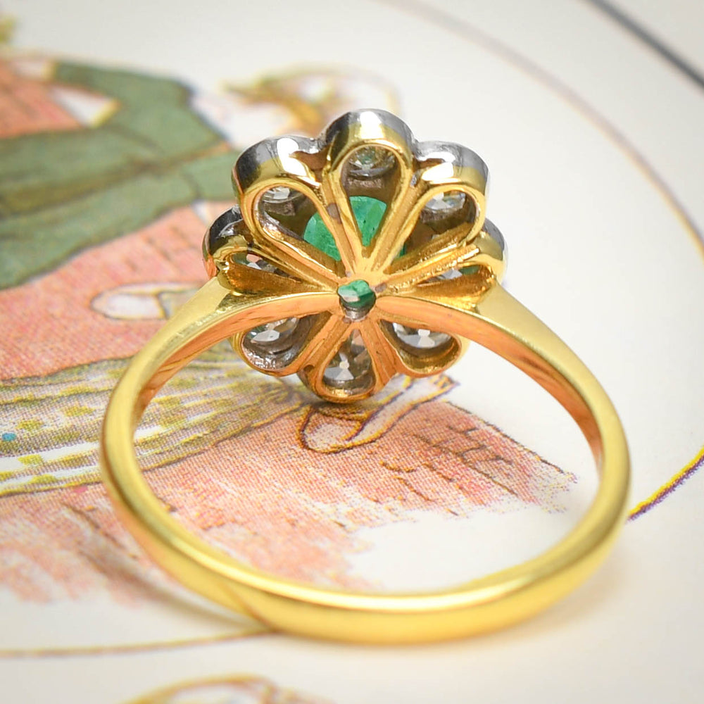 Edwardian Emerald & Diamond Daisy Cluster Ring