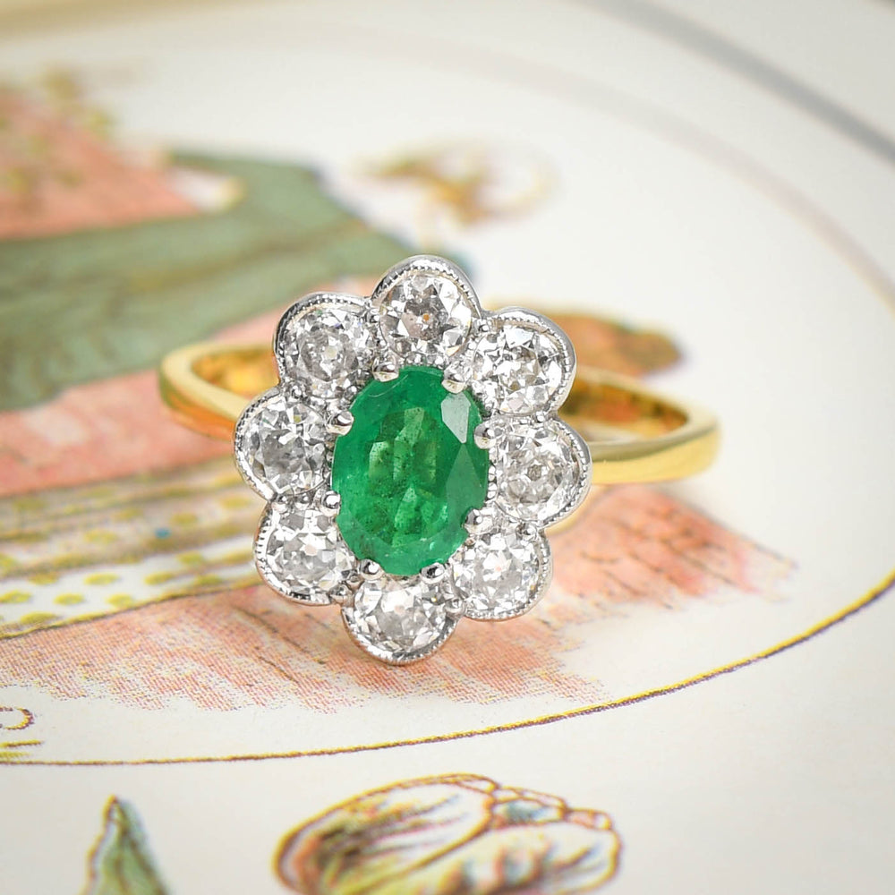 Edwardian Emerald & Diamond Daisy Cluster Ring