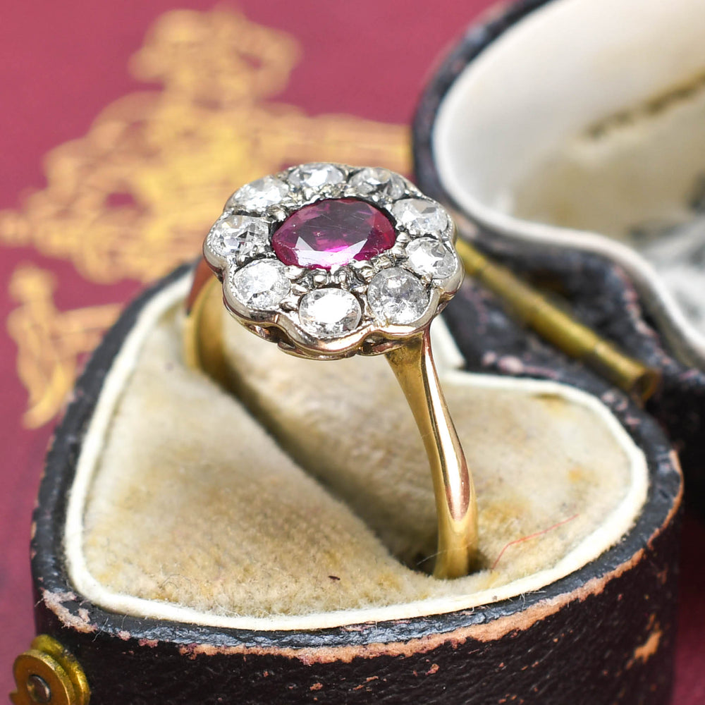 Victorian Burma Ruby & Diamond Daisy Cluster Ring