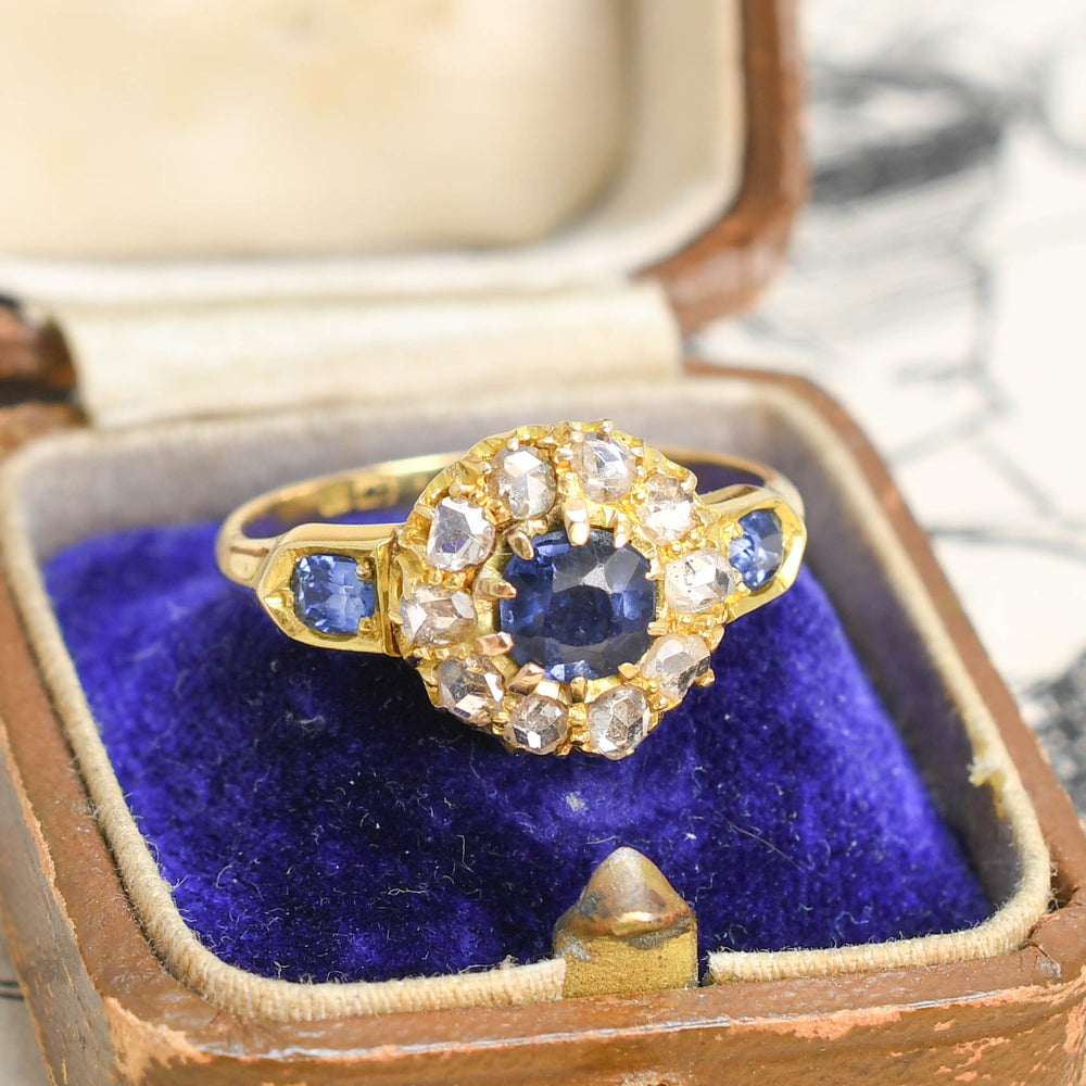 Victorian Sapphire & Rose Cut Diamond Cluster Ring