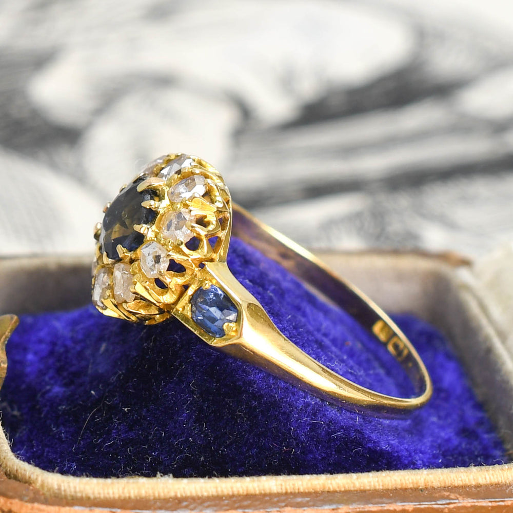 Victorian Sapphire & Rose Cut Diamond Cluster Ring