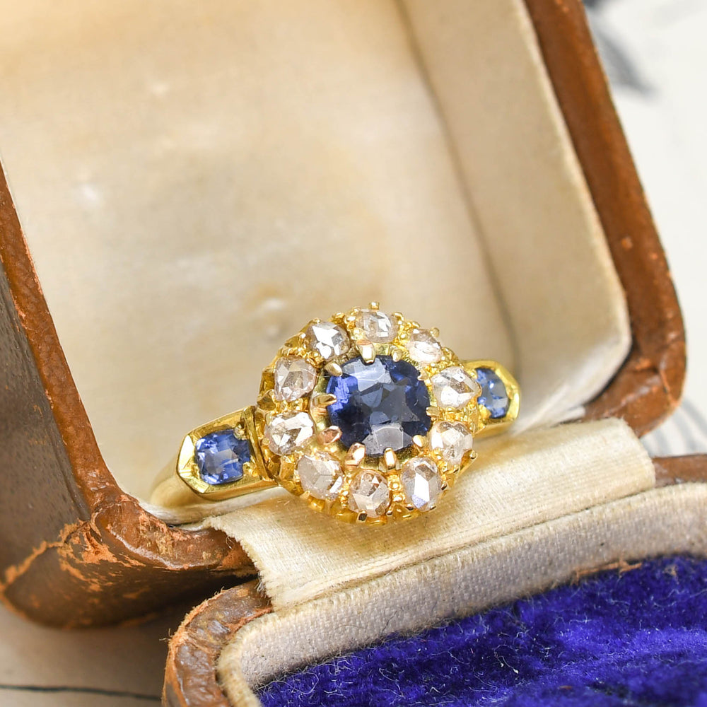 Victorian Sapphire & Rose Cut Diamond Cluster Ring