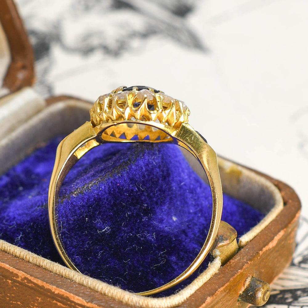 Victorian Sapphire & Rose Cut Diamond Cluster Ring