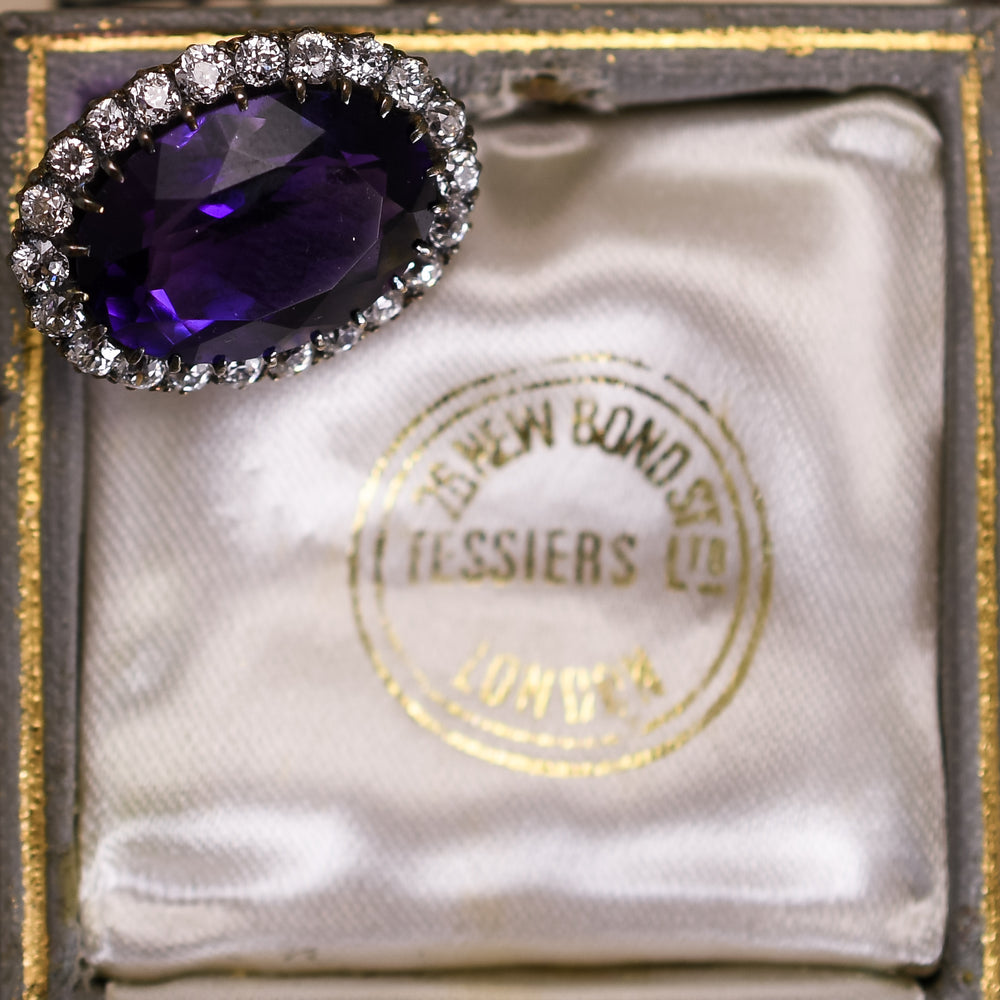 Victorian Tessiers, London Amethyst & Diamond Brooch