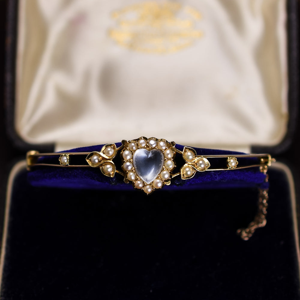 Victorian Moonstone & Pearl Heart Bangle