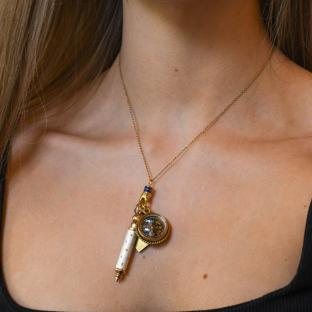 18k Gold, Ruby & Enamel Hand Charm Holder