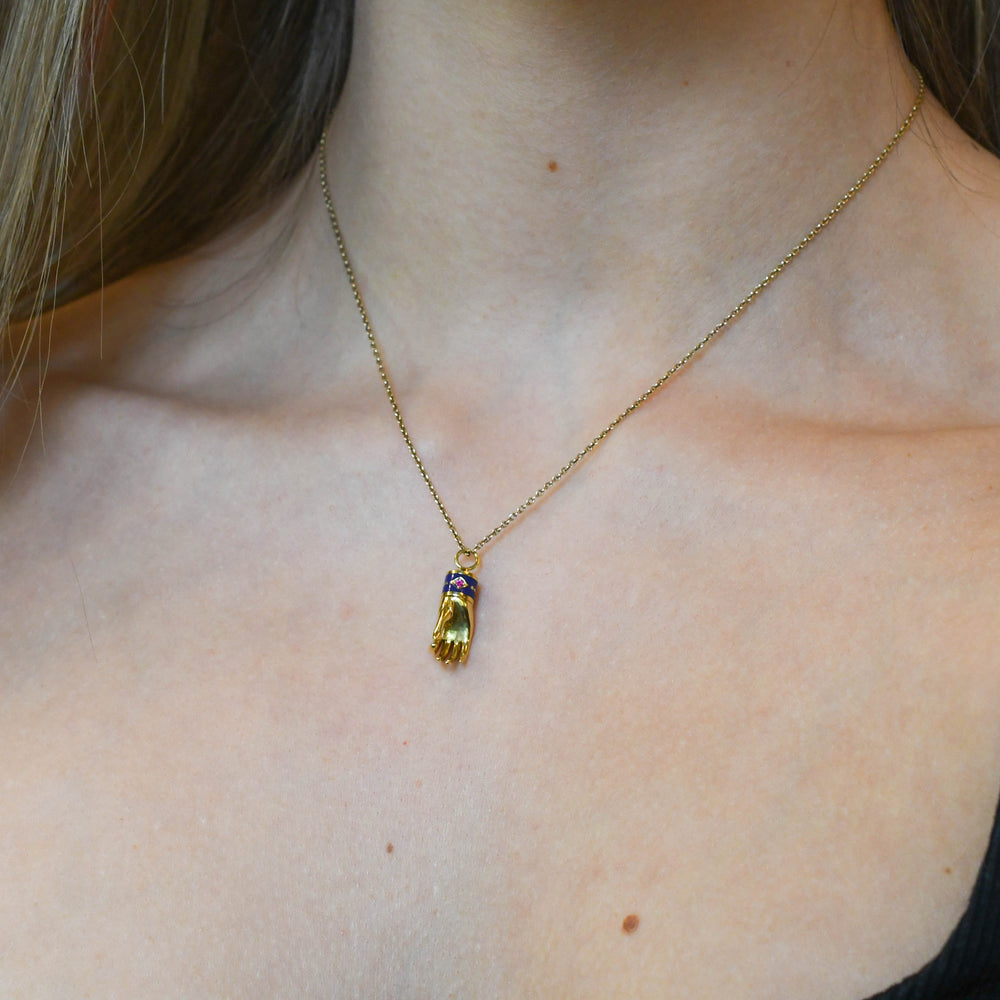 18k Gold, Ruby & Enamel Hand Charm Holder