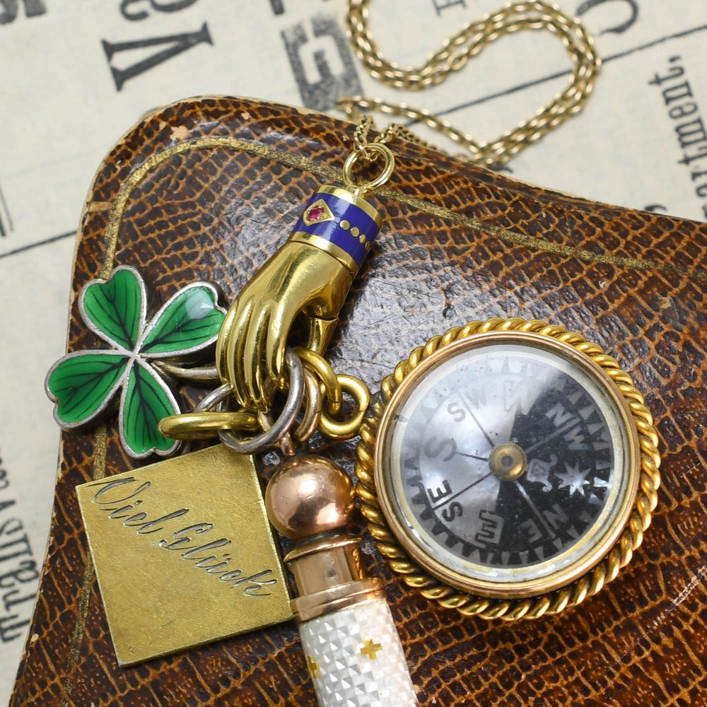 18k Gold, Ruby & Enamel Hand Charm Holder