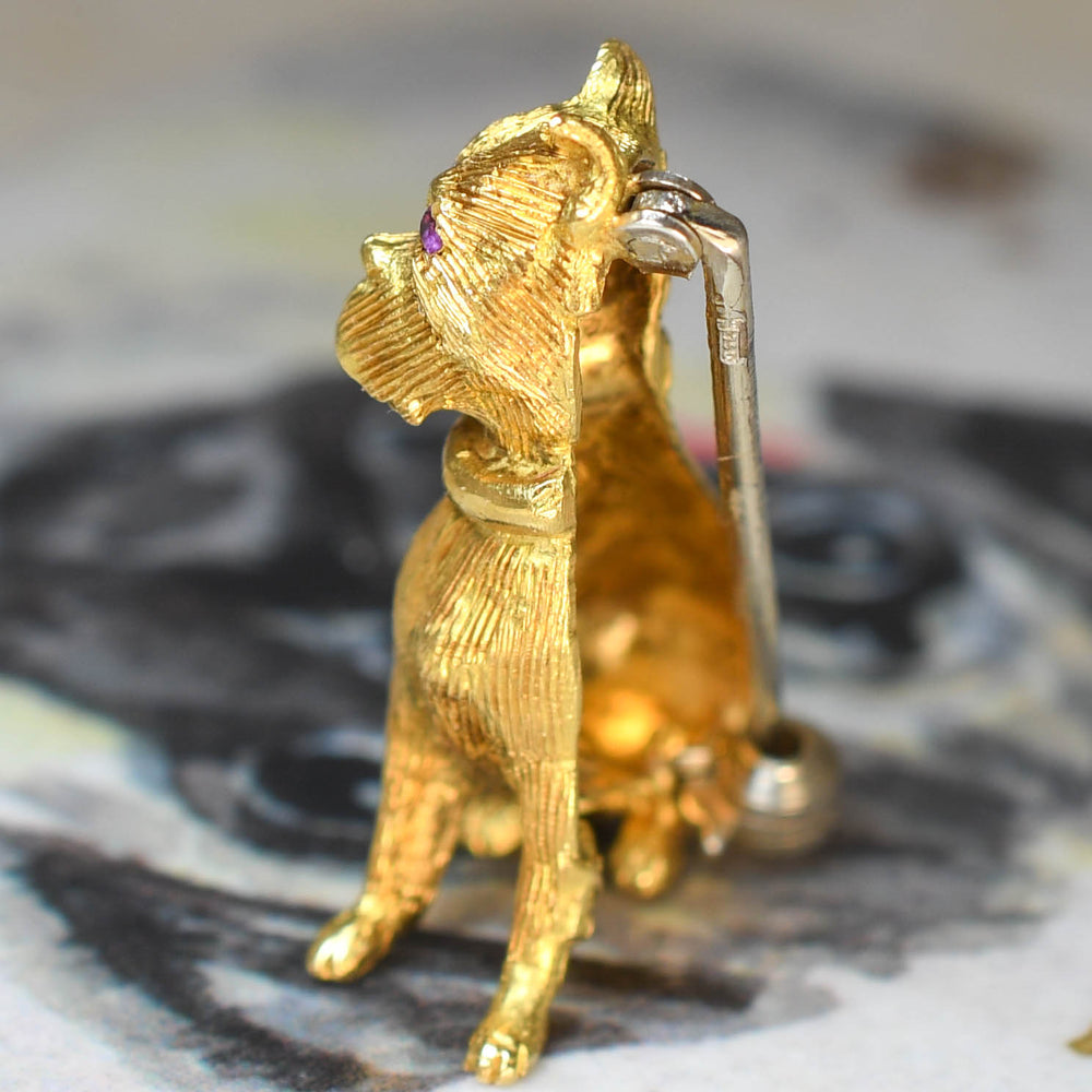 Vintage Ruby 18k Gold Dog Brooch