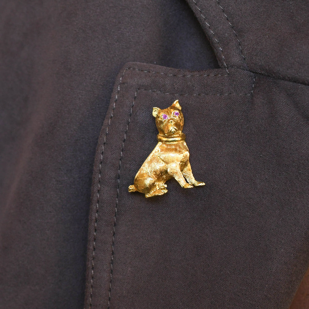 Vintage Ruby 18k Gold Dog Brooch