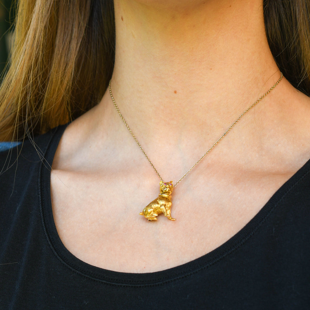 Vintage Ruby 18k Gold Dog Brooch