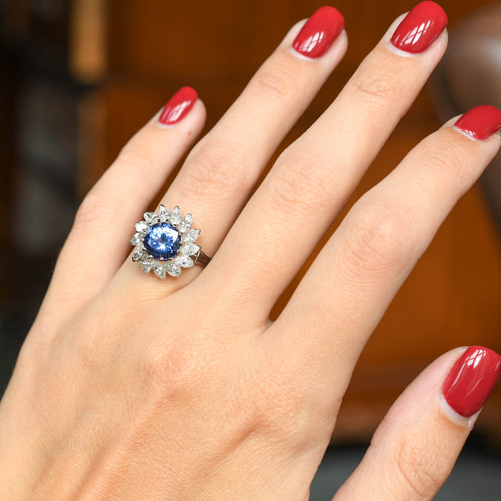 Vintage 2.23ct Tanzanite & Diamond Flower Cluster Ring