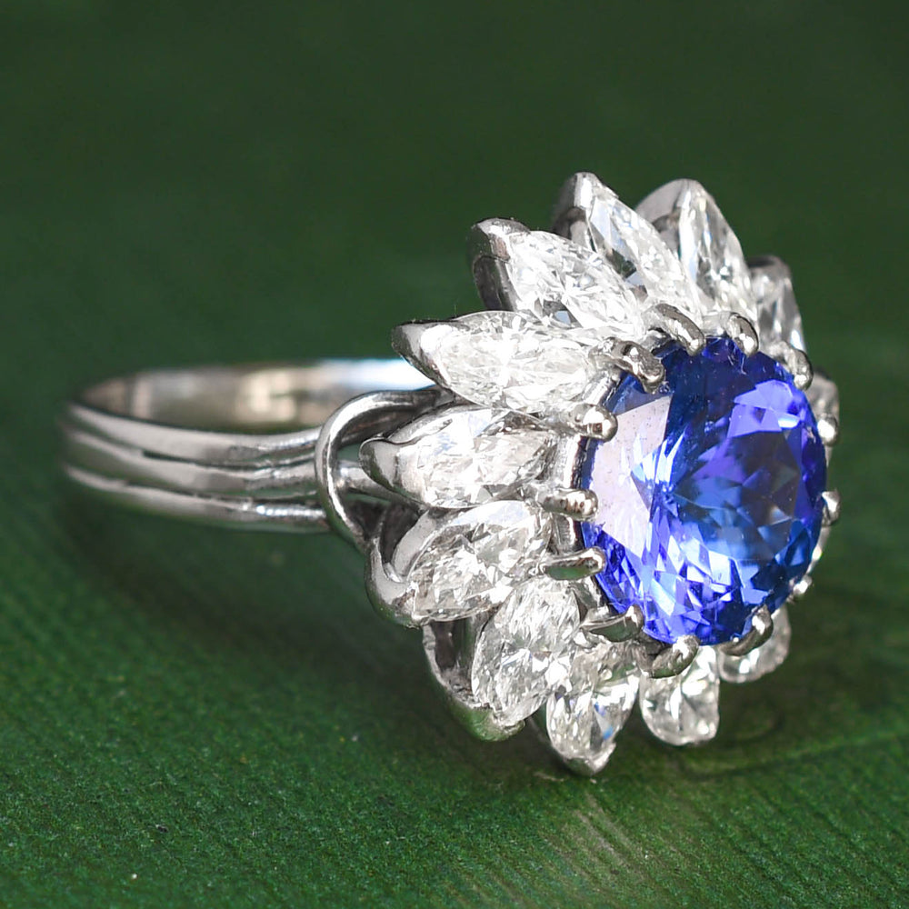 Vintage 2.23ct Tanzanite & Diamond Flower Cluster Ring