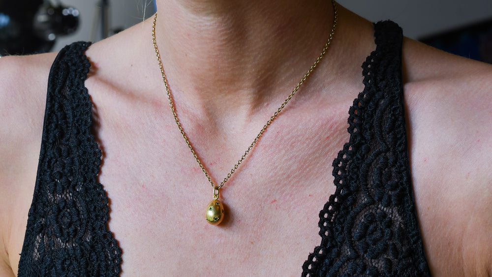 Pre revolution Russian Demantoid Garnet Fabergé Miniature Egg Pendant