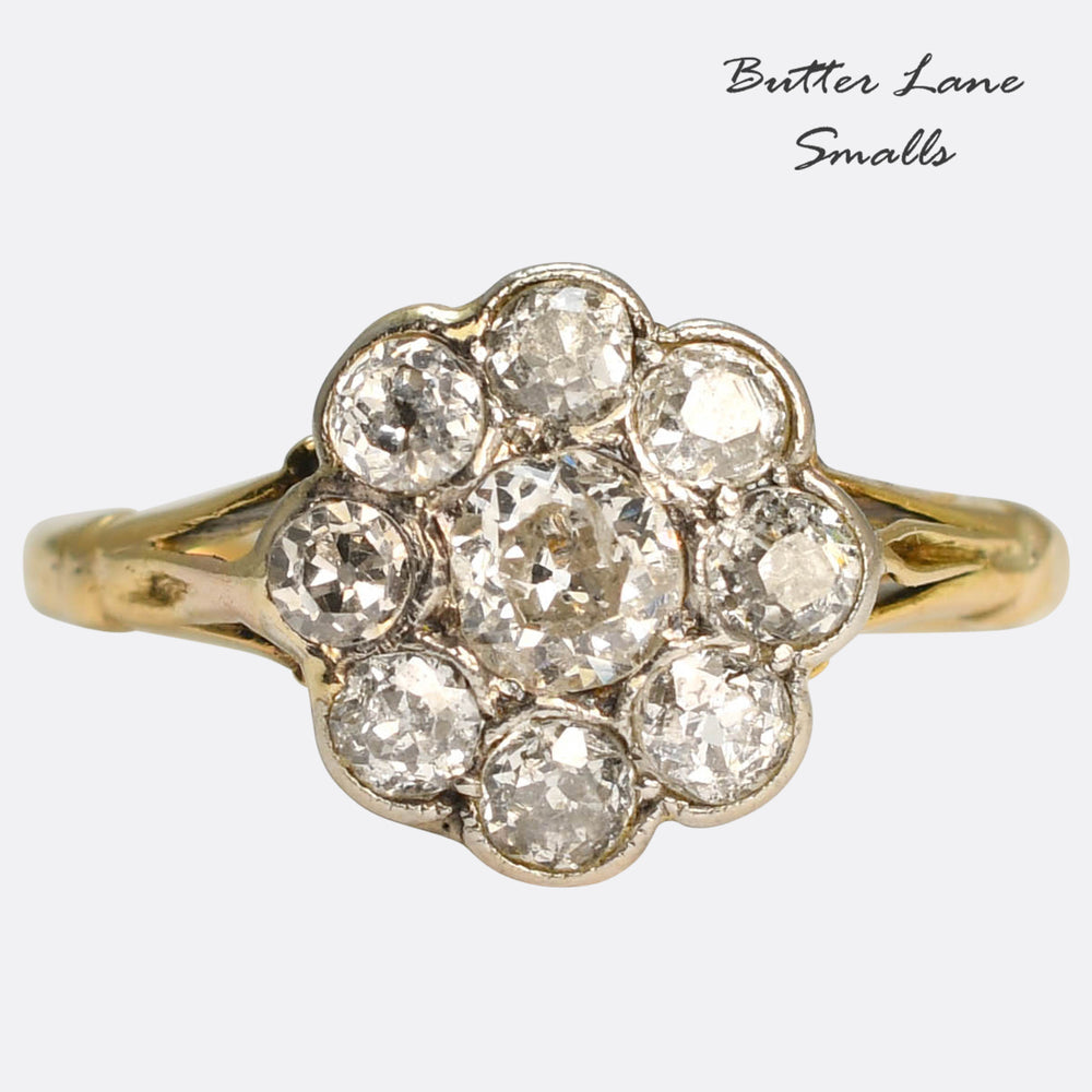 Edwardian Old Mine Cut Diamond Flower Cluster Ring