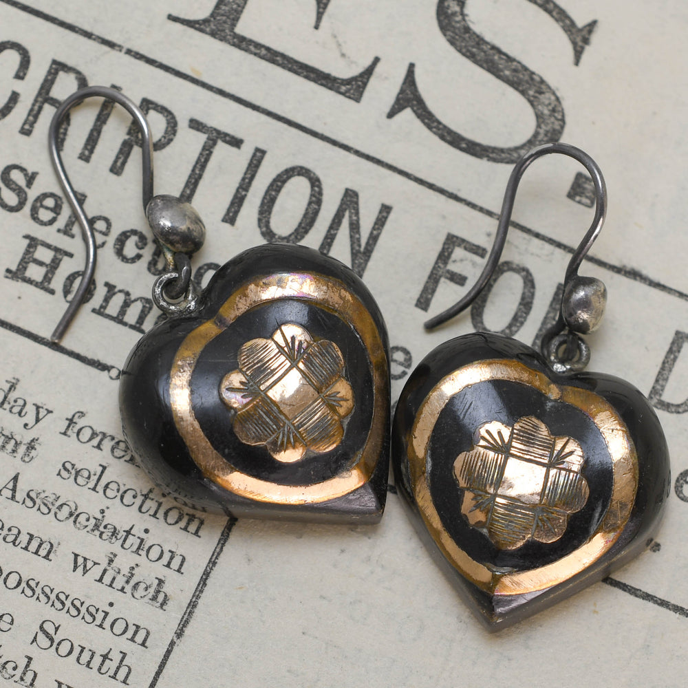 Victorian Floral Pique Heart Earrings and AL fob