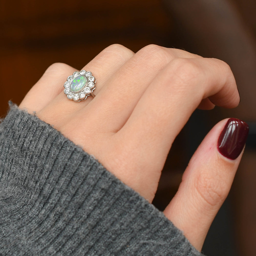 1920's Opal & Diamond Flower Cluster Ring