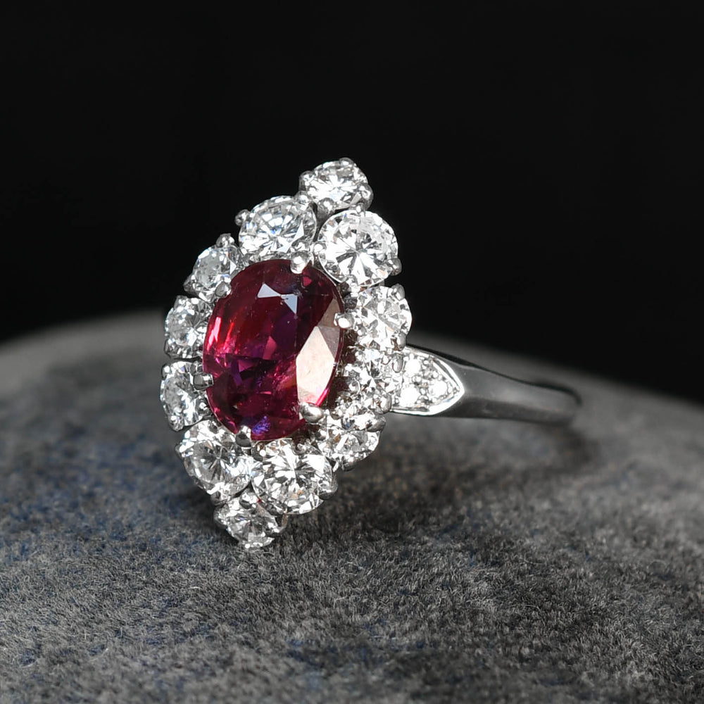 Vintage French Ruby & Diamond Marquise Cluster Ring