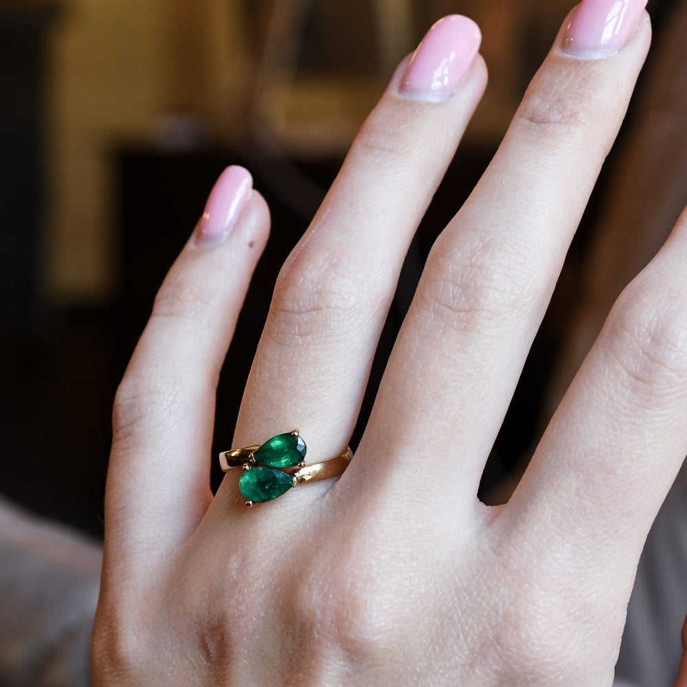 Art Deco Emerald Toi et Moi Ring