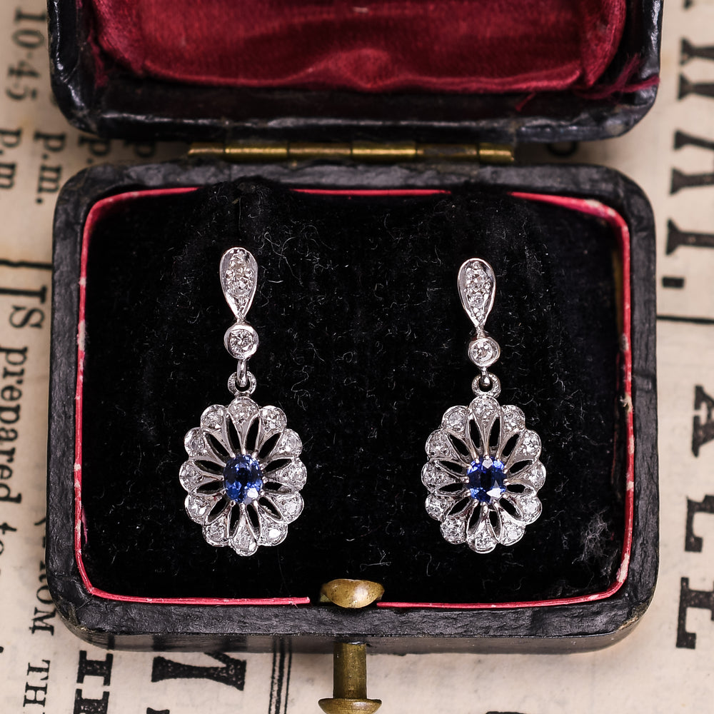 Edwardian Ceylon Sapphire & Diamond Earrings