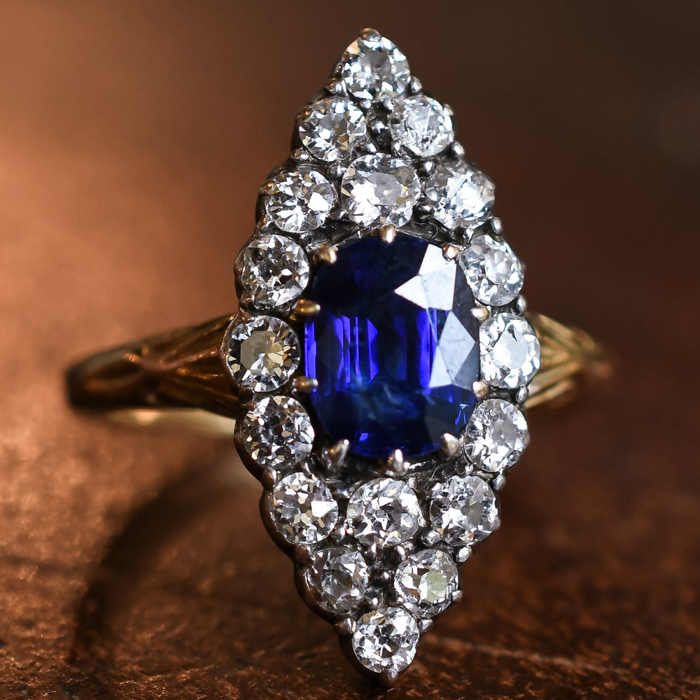 Victorian Sapphire & Diamond Navette Cluster Ring