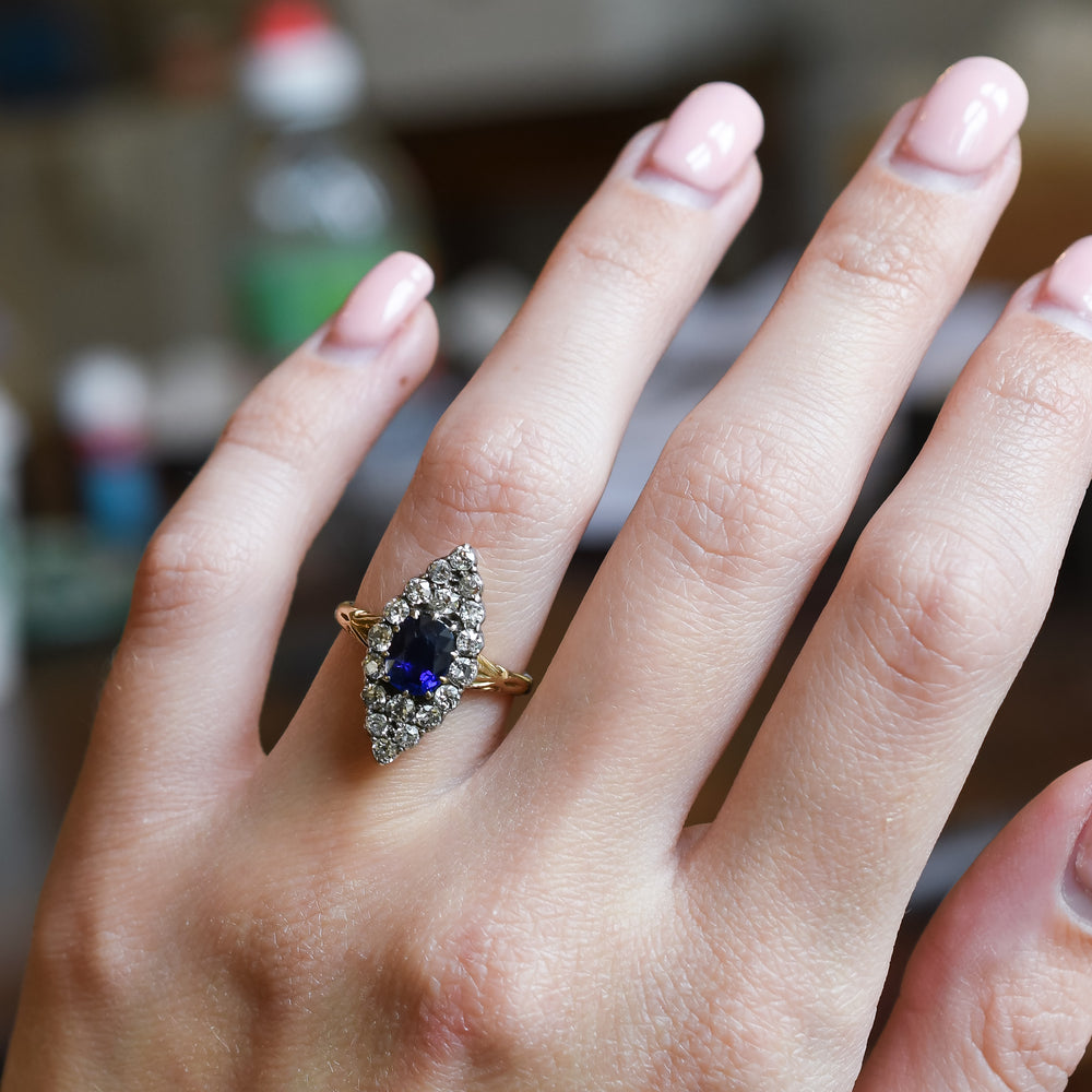 Victorian Sapphire & Diamond Navette Cluster Ring