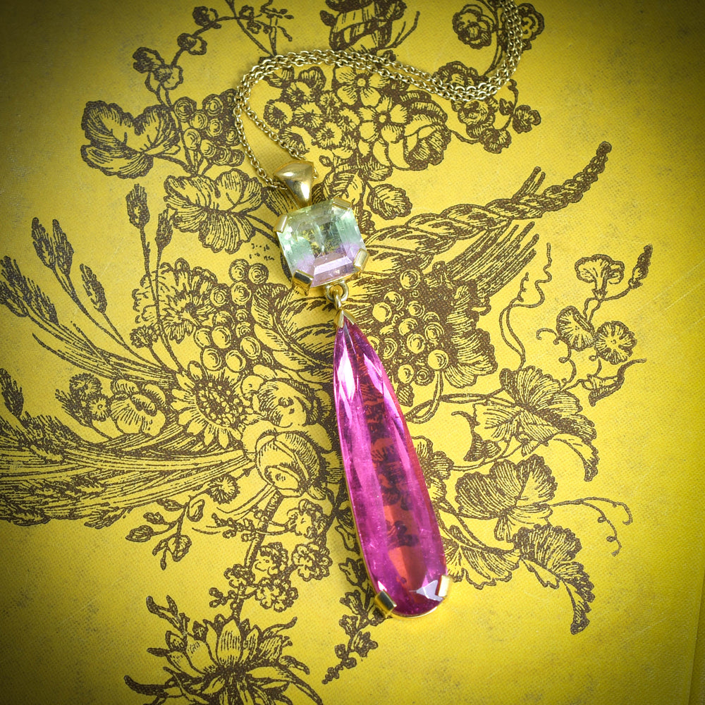 Watermelon Tourmaline & Pink Topaz Drop Pendant Necklace