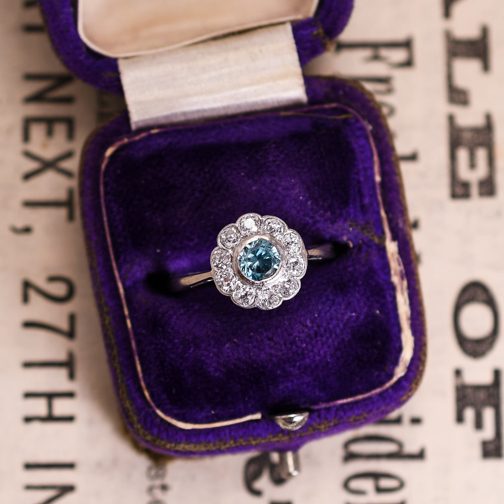 Edwardian Zircon & Diamond Flower Cluster Ring
