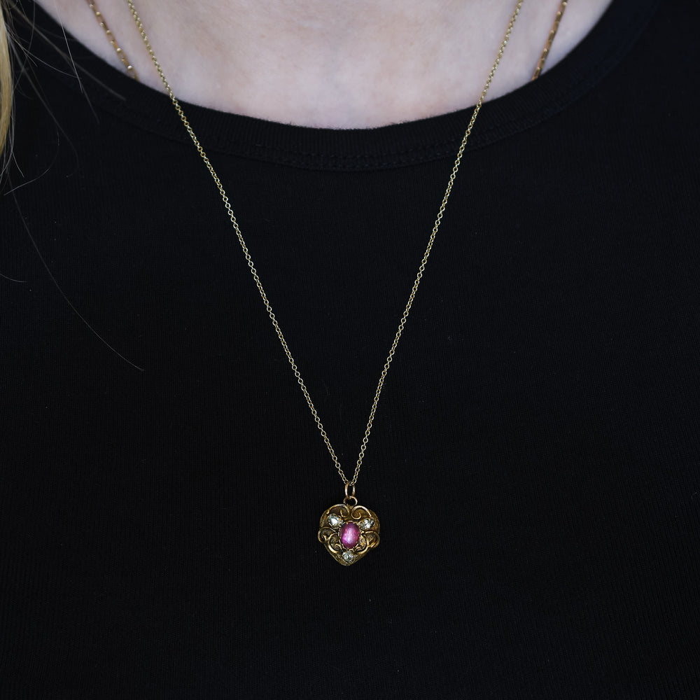 Georgian Pink Topaz & Chrysolite Heart Pendant