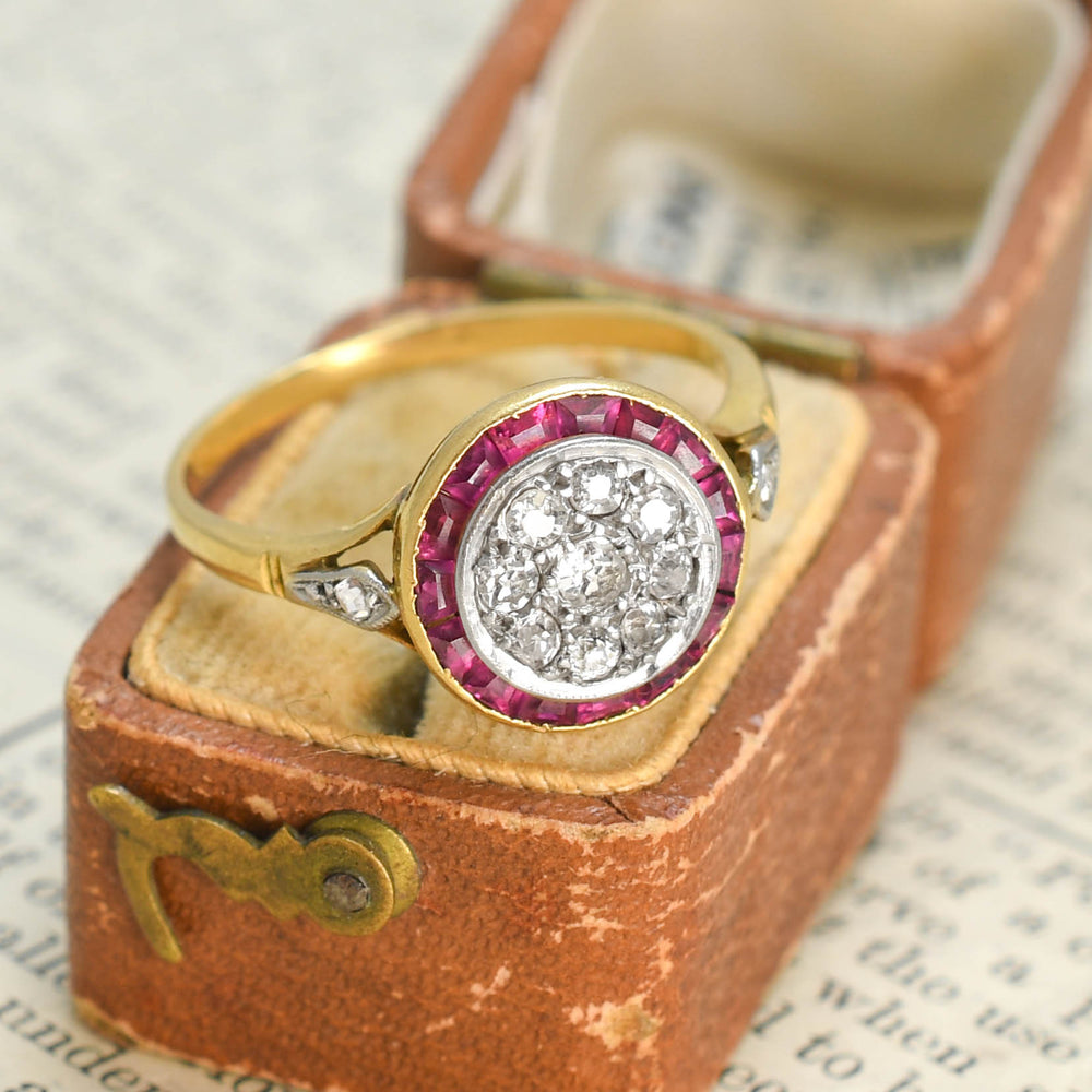 Art Deco Ruby & Diamond Target Cluster Ring
