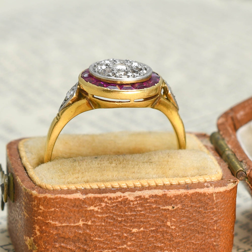 Art Deco Ruby & Diamond Target Cluster Ring