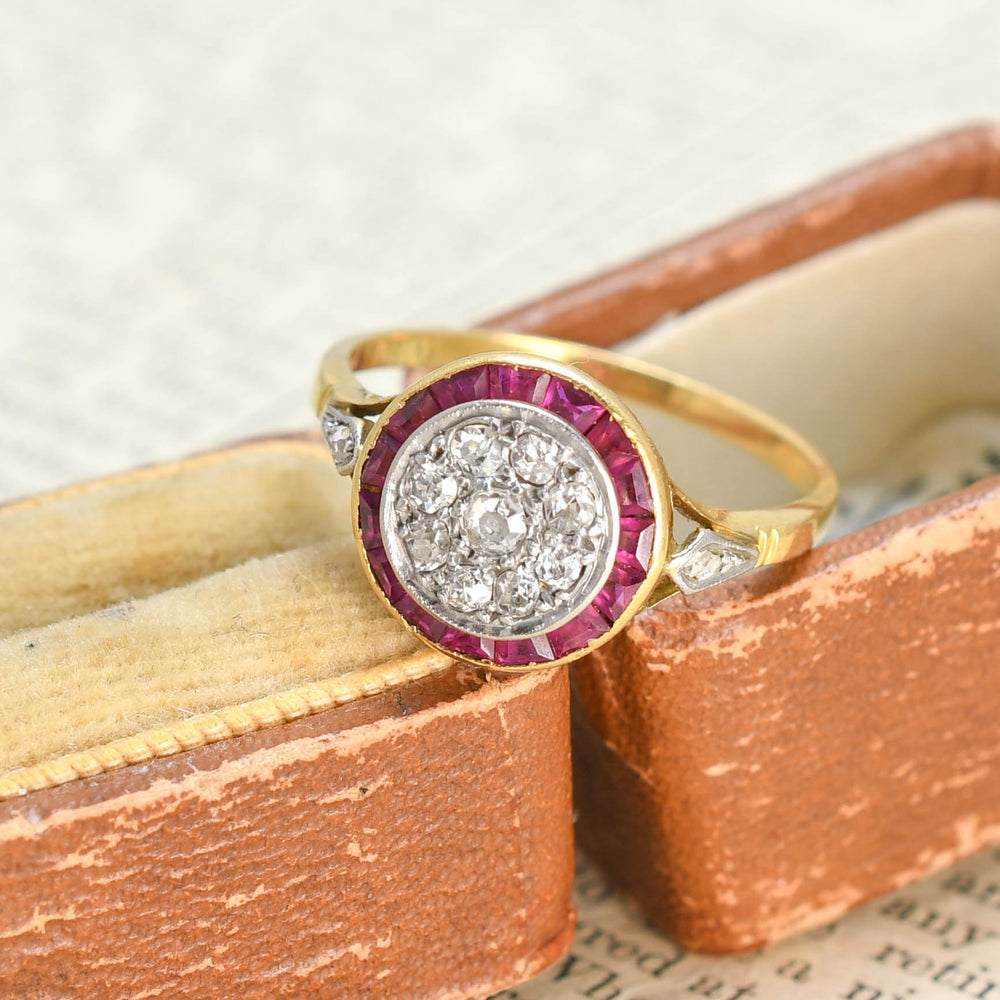 Art Deco Ruby & Diamond Target Cluster Ring