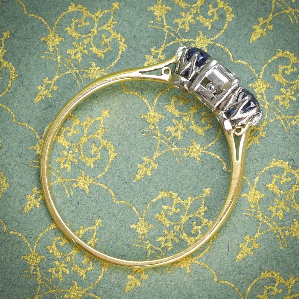 Edwardian Sapphire & Baguette Diamond Trilogy Ring