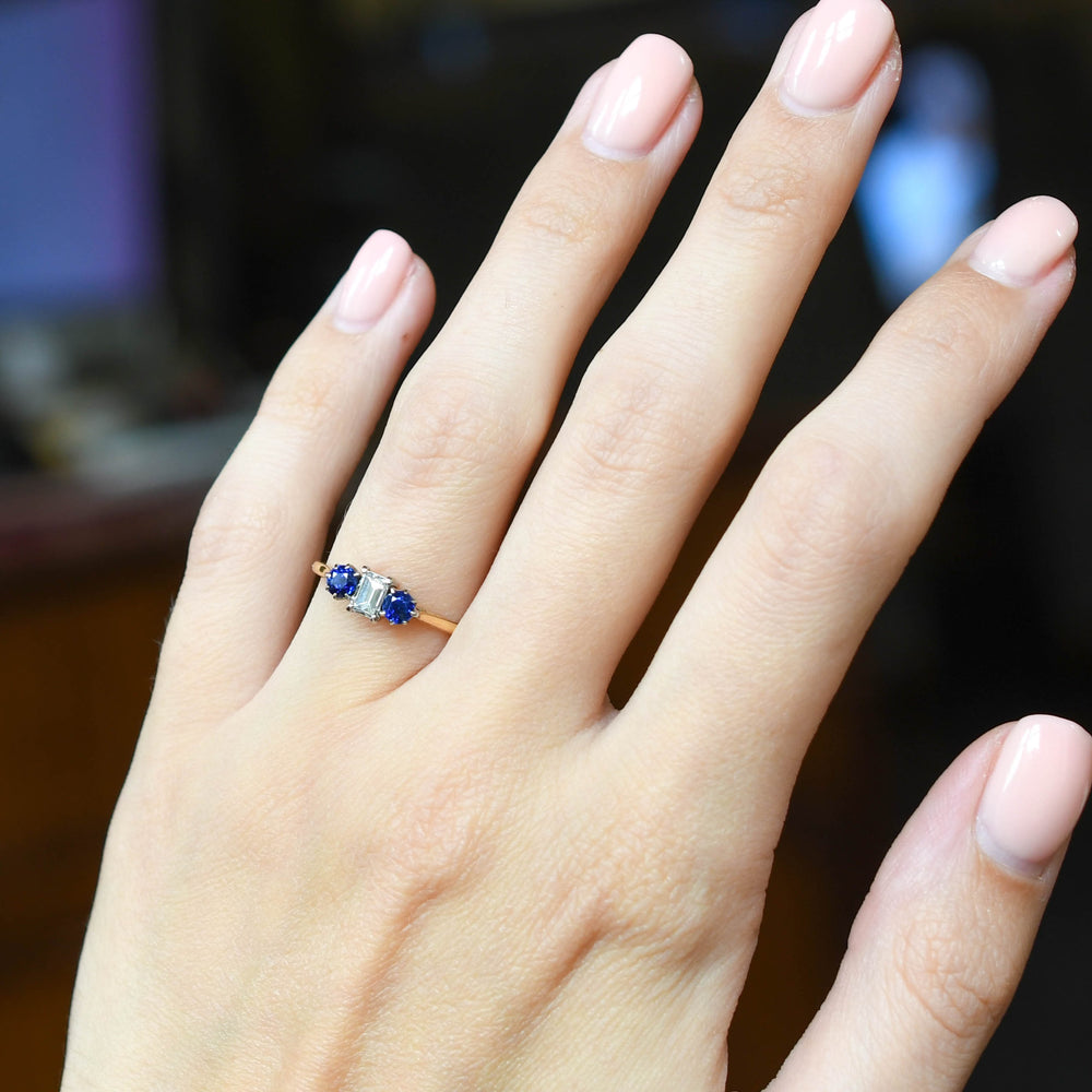 Edwardian Sapphire & Baguette Diamond Trilogy Ring