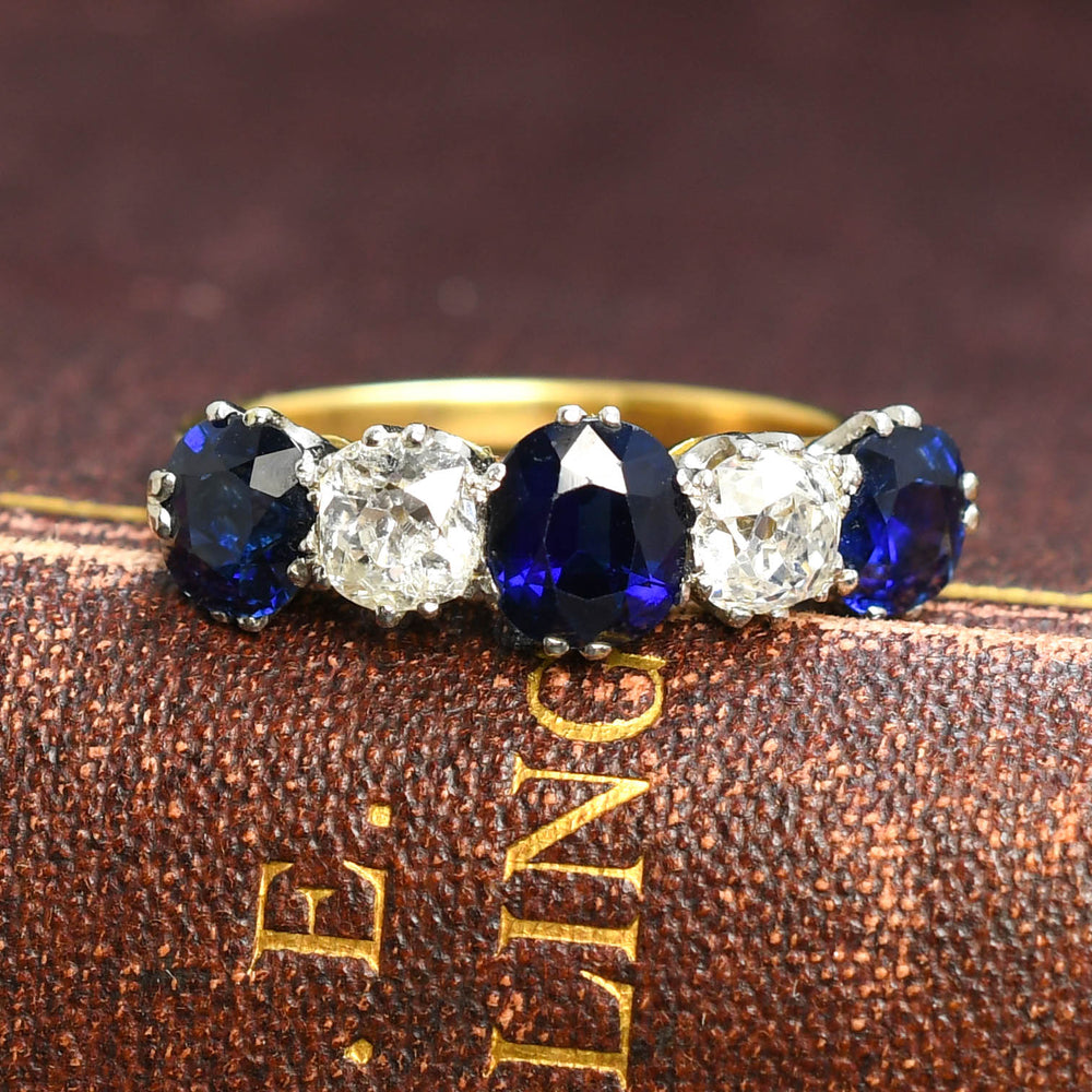 Late Victorian Sapphire & Diamond 5-Stone Ring