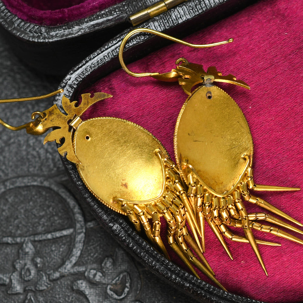 Etruscan Revival Pearl & Ruby Drop Earrings