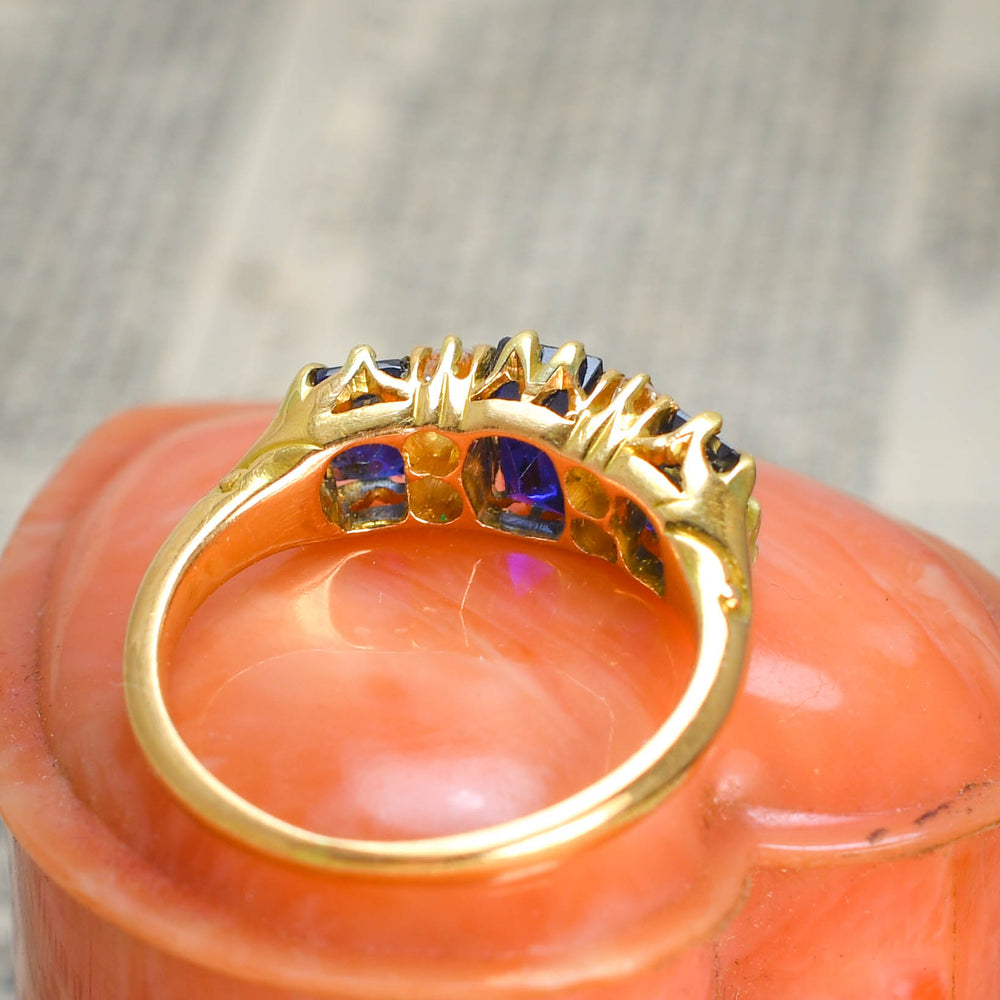 Victorian Sapphire & Diamond Carved Half Hoop Ring