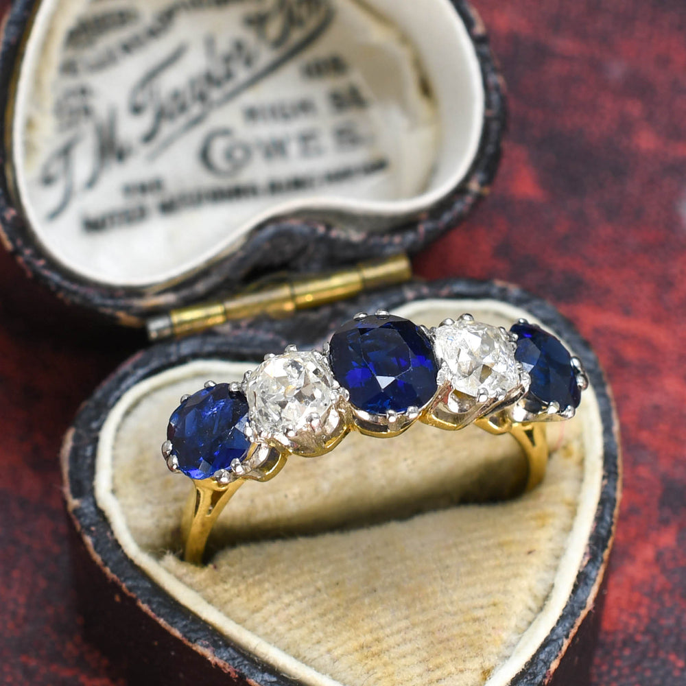 Late Victorian Sapphire & Diamond 5-Stone Ring