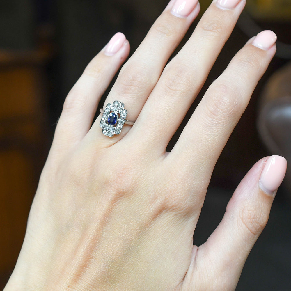 Edwardian Sapphire & Diamond Openwork Panel Ring